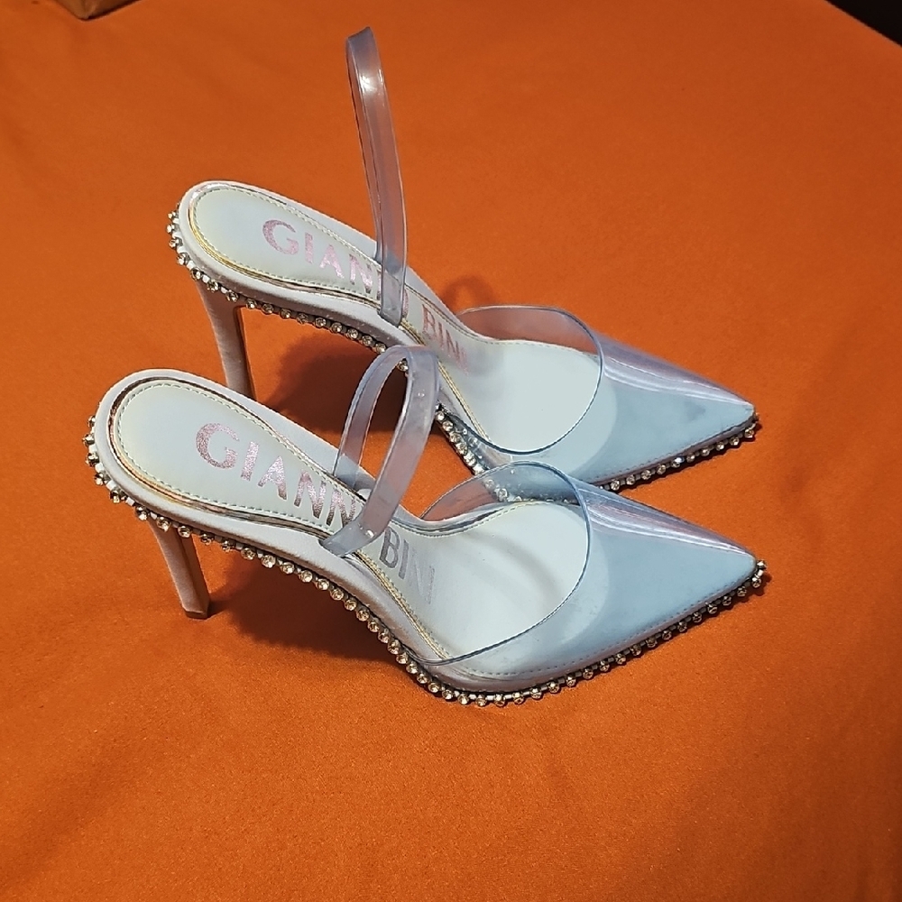 Gianni Bini Clear Heels with Rhinestone Trim